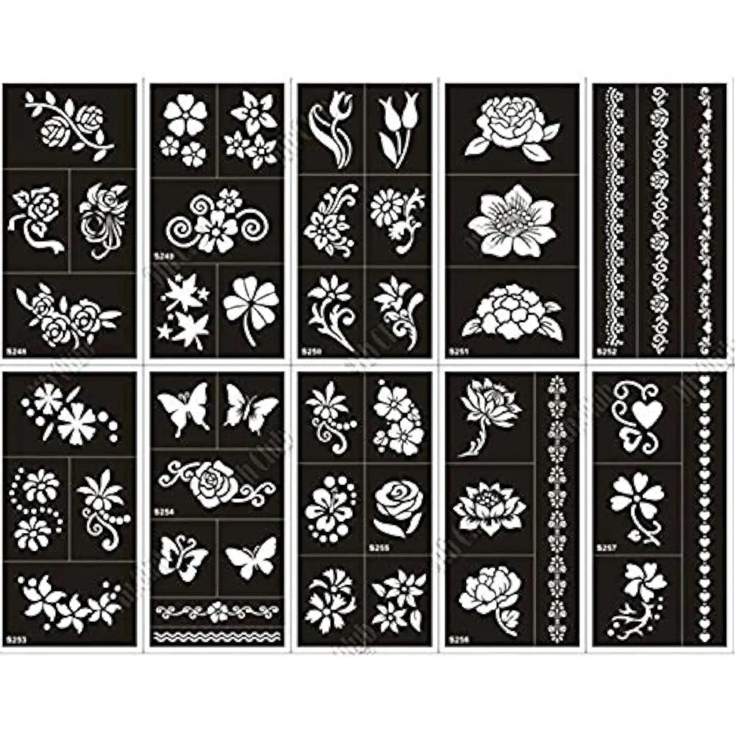 Pack of 10 Airbrush Henna Tattoo Stencil for Women Hand Finger Face Body Painting Kids Glitter Tattoo Templates 18 X 8.5cm