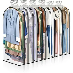 6 pcs 40" Garment Bags for Hanging Clothes, Clear Suit Bags for Closet Storage Clothing Storage, Garment Bags for Travel Covers with 10" Gussets for Coats, Jackets, Shirts and Sweater