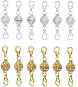 12 Pack Strong Magnetic Necklace Clasps - Gold & Silver Plated Stainless Steel, Jewelry Extender with Charm for Easy Wear