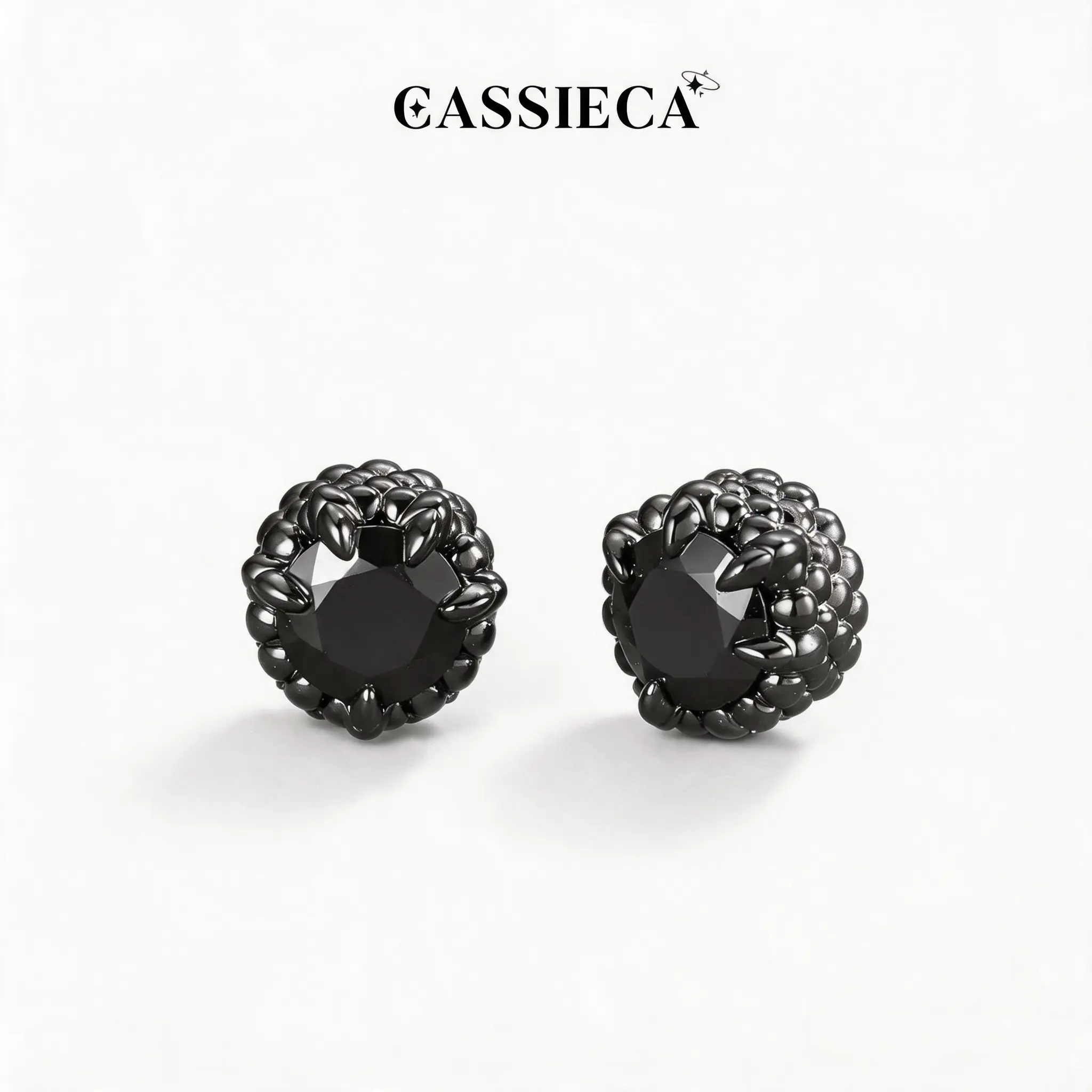 CASSIECA Unisex Magnetic Clip On Ear Stud Earrings, 5A Shiny CZ Dragon Claw Shape, Hypoallergenic Stainless Steel Non-Piercing Fake Stone Inlay Earrings, 5/6.5/8MM Gold Silver Black Anti-Fall Daily Fashion Accessories