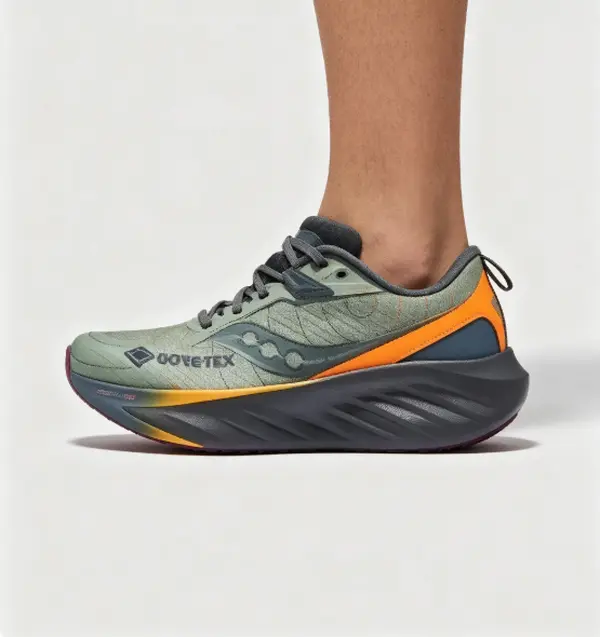 Low top gradient ripple chunky platform sport sneakers waterproof fabric padded ankle lining adjustable gray laces bold orange side accent unisex outdoor casual walking shoes
