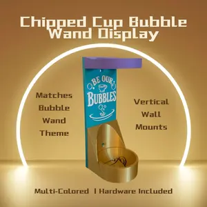 Chipped Cup Vertical Wall Mount Display for Theme Park Bubble Wands | 3D Printed Multi-Color Holders + Hardware Included