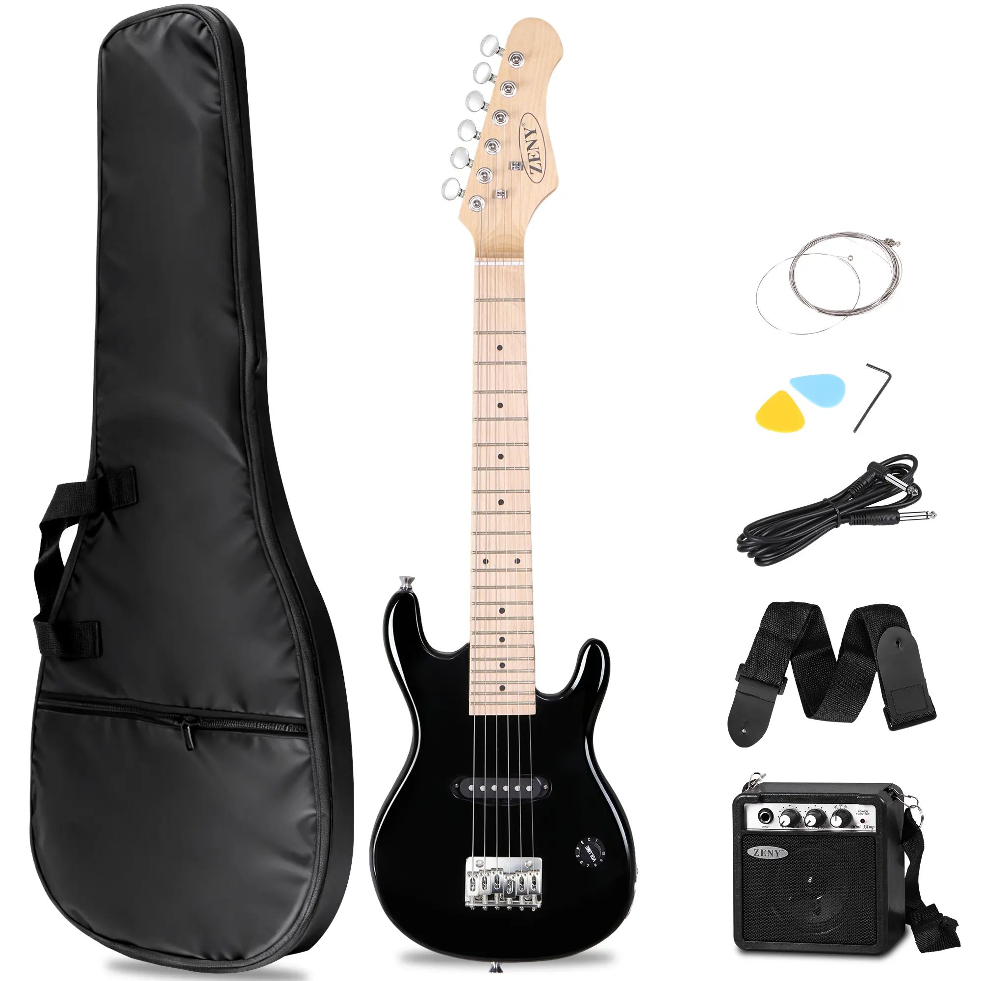 Zeny 30-inch 3/4 Size Compact Right-Handed Kids Electric Beginner Guitar with Mini Portable Guitar Amplifier & Accessories Pack, Adjustable Strap, Black, Portable Guitar Amp,summerwins