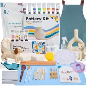 Pottery Kit for Beginners, 4.4LBS Air Dry Clay for Adults with Sculpting Tools, , , 2kg Air-Dry Modeling Clay | Molding, Sculpt & Painting Set, Hobby Date Night DIY Art Craft Kits (White)