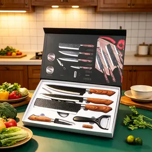 6 PCS Kitchen Knife Sets, Steel Kitchen Knives Set Tools Forged Kitchen Knife Scissors Ceramic Peeler Chef Slicer Knife Gift Case