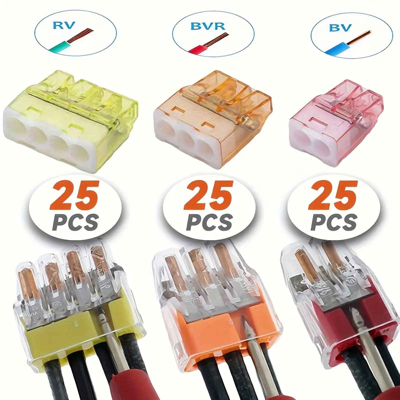 75PCS Push-In Wire Connector Set, Quick Electrical Splicing Connectors (2/3/4 Port, 25pcs each). Compact Leverless Terminals for Home Lighting, Wiring, DIY Installation & Repair, Push-In Type
