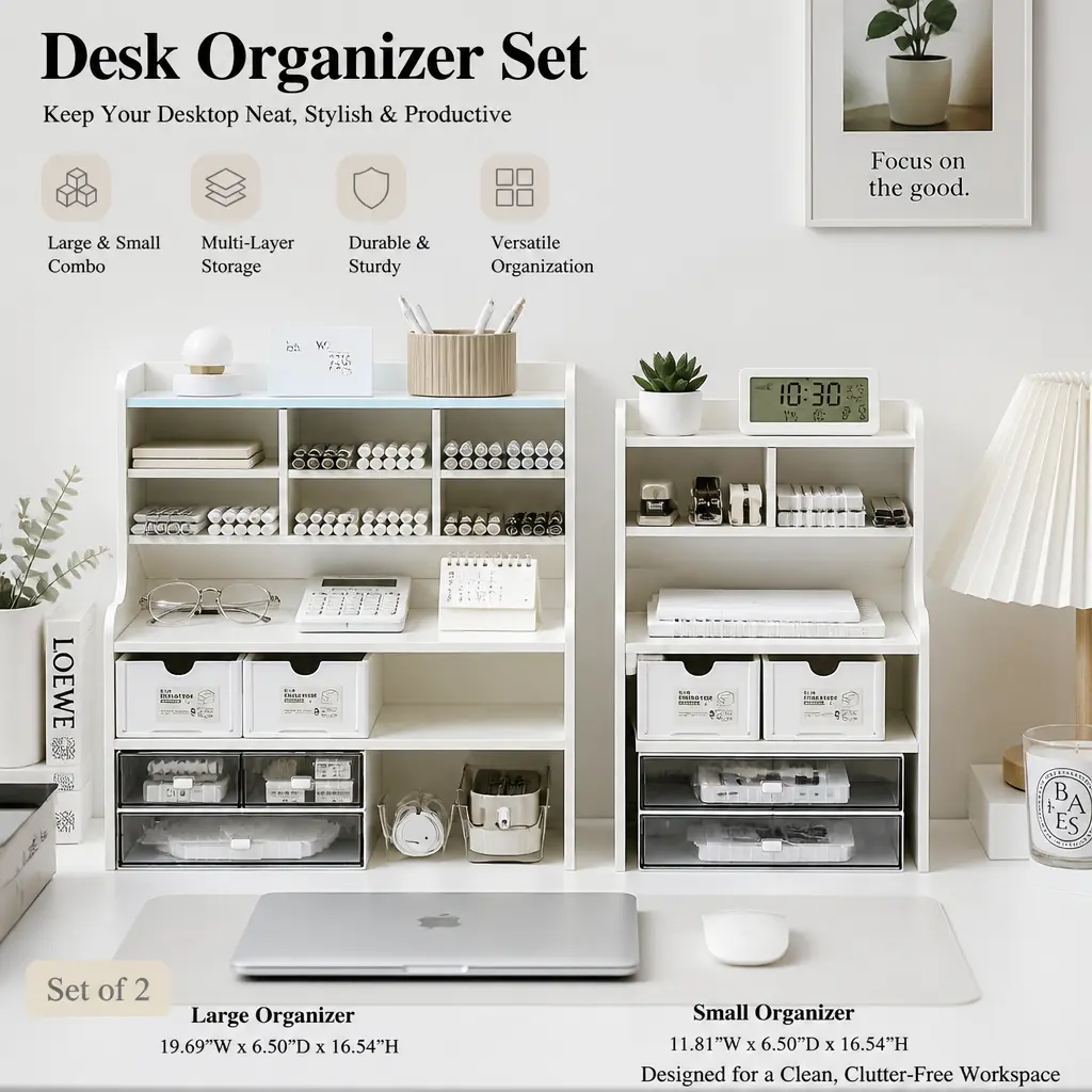 White Rectangular Office Organizer with Multiple Shelves, Drawers - Home Storage Solutions, Organization Hack for Efficient Use, Extended Storage Solutions