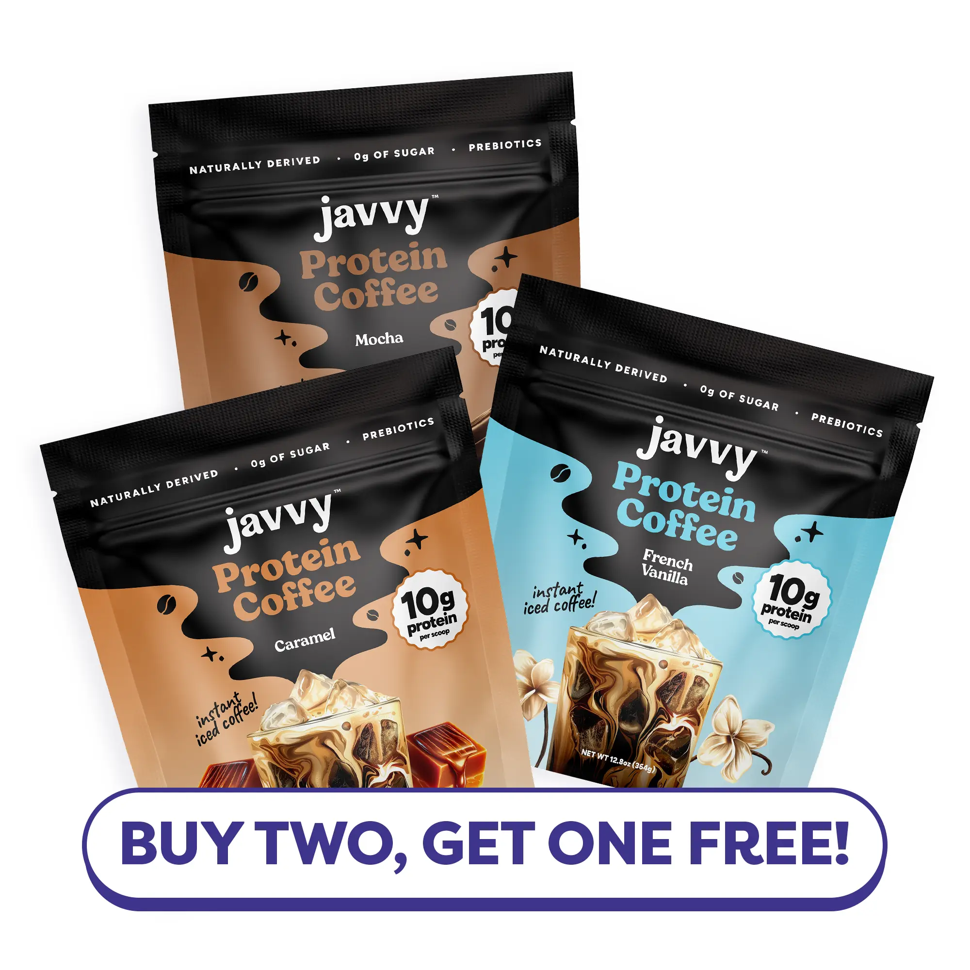 Buy 2, Get 1 Free - Caramel, French Vanilla, Mocha Protein Coffee