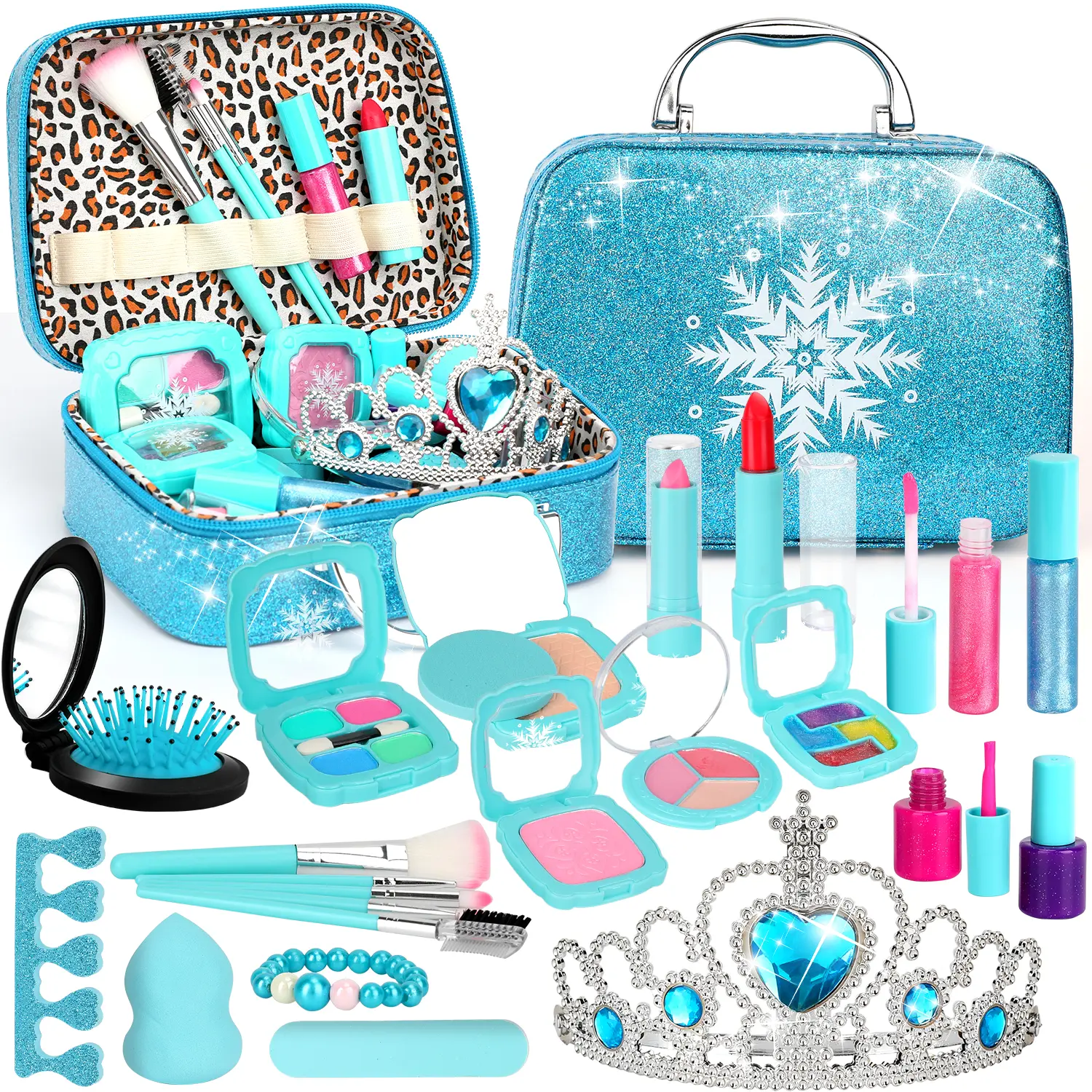 25 PCS Kids Makeup Set for Girls. toybundles, kids christmas gifts, Washable Girl's Toy Real Frozen Makeup Kit, Kids toys, Christmas Birthday Gifts, kids stuff for girls, Ages 3 4 5 6 7 8 9 10 11 12 Years Old Girl