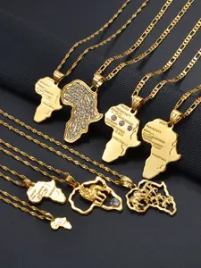 1pc Africa Map Pendant Necklace Women Men Silver Color/Gold Color Ethiopian Jewelry Wholesale African Hiphop Item