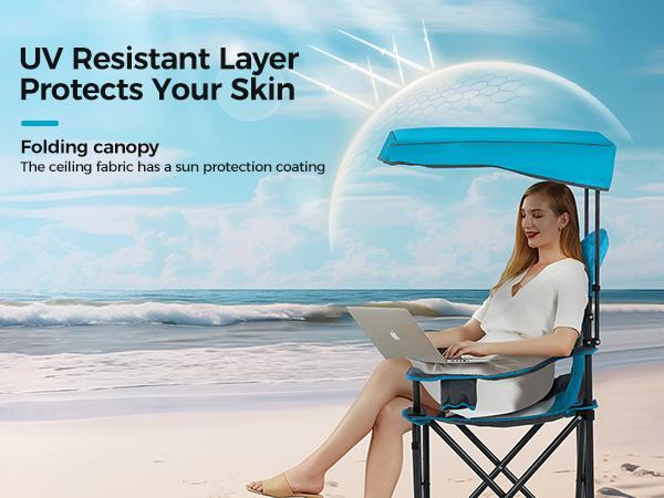 ALPHA CAMP Heavy Duty Canopy Lounge Chair Sunshade Hiking Travel Chair with Cup Holder Camping Equipment