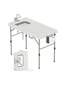 Gaomon Foldable Fish Cleaning Table - Compact HDPE Top, Iron Legs, Portable Camping Station With Sink, Faucet, Sprayer, Rotating Tap & Fish Cleaning Kit, Fits Cars, for Camping, Patio