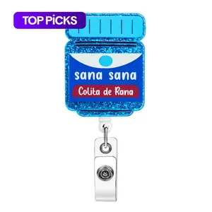 Sana Sana Retractable Badge Holder, 1 Count ID Badge Holder with Belt Clip, Durable Bling Acrylic Badge ID Card Holder, Medical Badge Holder for Nurses, Doctors & Students, School Supplies, Office Accessories, Men Gifts