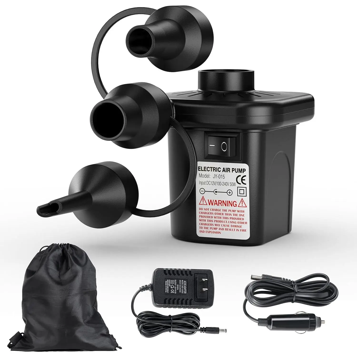 Electric Air Pump for Inflatables,Portable Quick-Fill Air Pump with 3 Nozzles,110V AC/12V DC,Inflator & Deflator Pumps for Outdoor Camping,Air Mattress Beds,Boats,Inflatable Cushion,Couch,Pool Floats