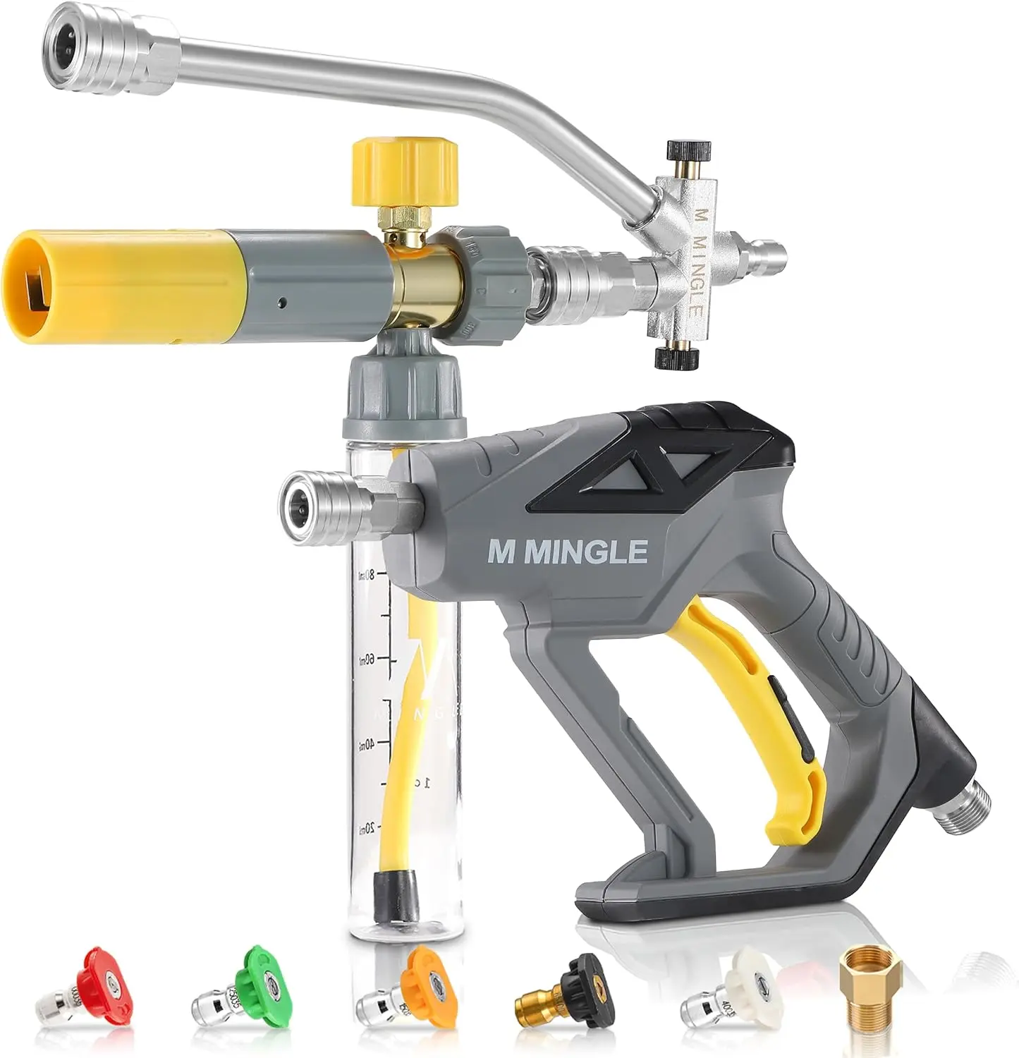 M MINGLE Pressure Washer Sprayer with Mini Foam Cannon, 5 Nozzle Tips, Dual Connector Accessory, 1/4"-Quick Connect Tool, Dual-Purpose Switch, Car Wash Gift Set for Car Detailing, Patio Cleaning, Father's Day Gift,car accessories