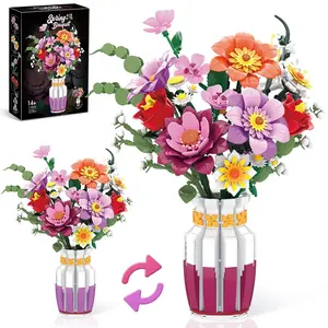 1278PCS Spring Bouquet Creative Building Blocks Flower With Vase Model Bricks Desktop Decoration DIY Toys For Children Holiday Gifts Model Kit