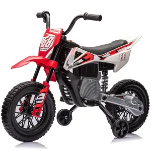 【GARVEE】12V Electric Dirt Bike for Kids, Featuring Dual 25W Motors, Twist Grip Throttle, Training Wheels, Spring Suspension, and Designed as a Ride-On Toy Car in Red Color