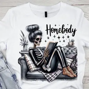 [100% Cotton] Cotton Short Sleeve  T-Shirt HOMEBODY GLITTER SKELLY Unisex Super Soft Comfort Tshirt T-Shirt For Men And Women