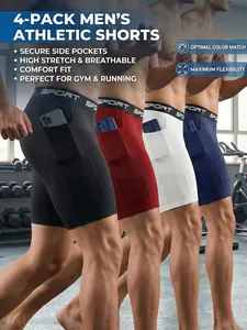 4-Pack Mens Gym Shorts Workout Shorts, Breathable Running Shorts with Pockets, Stretch Casual Athletic Shorts for Training, Jogging, Exercise（ Black, Red, White, Blue)