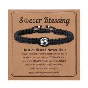 OIDEA Unisex Adjustable Braided Rope Bracelet - Alloy Textured Ball Charm, Soccer-Inspired Sporty Design, Encouraging Gift with Inspirational Card for Teen Athletes, Adjustable Fit summerwins