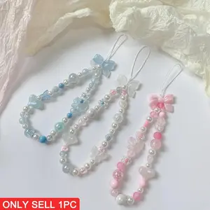 Cute Bow-knot Design Beaded Phone Chain, Fashionable Phone Lanyard, Fashion Phone Decoration Accessories for Women & Girls, Cell Phone Charm