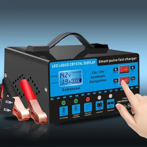 Easy Practical 12V and 24V smart universal battery charger with LCD display, smart maintenance, temperature compensation, overcharge and short-circuit protection, suitable for charging and maintenance of car, SUV, truck, emergency starter - Christmas gift