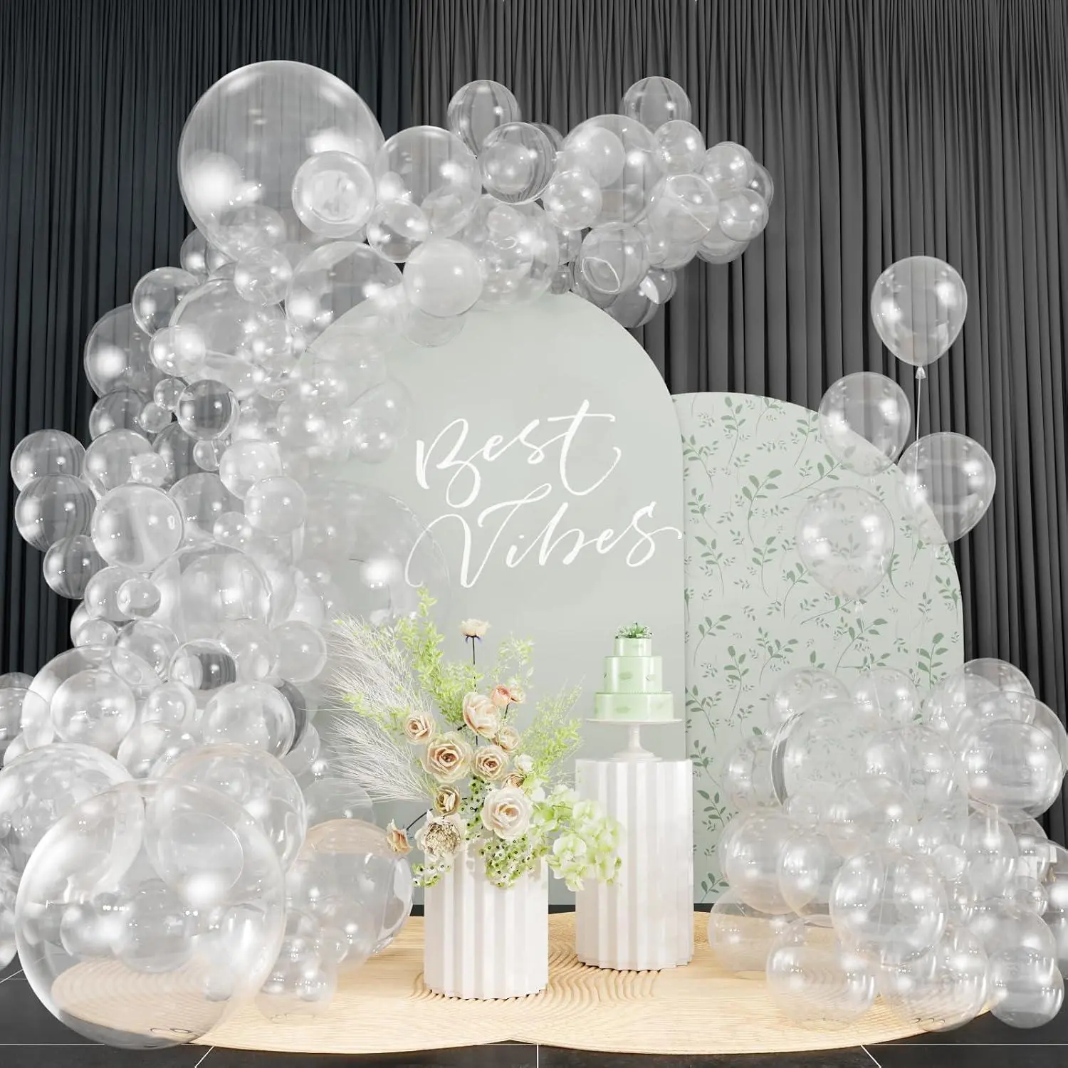 98Pcs Clear Balloon Garland Arch Kit | 18/12/10/5 Inch Assorted Transparent Bubble Balloons For Baby Shower, Bridal Shower, Wedding, Birthday Party Decorations