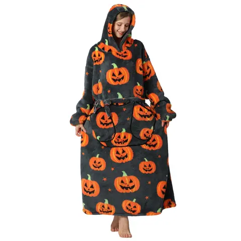 Msrlassn Oversized Cute Wearable Hoodie Blanket Nightgown Ultra Soft Sherpa Hooded Blankets Warm with Giant Pockets, Halloween & Christmas Gift for Women Men Adults