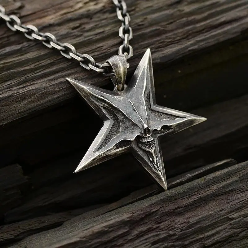 Pentagram Devil Smile Necklace Retro Dark Pendant Necklace Punk Hip Hop Style Necklace Unisex Gift
