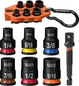Klein Tools 33808 Grab-And-Go Impact Socket Set, SAE, 7-Piece Set with Sleeve, Carabiner, and 3/8-Inch Drive, Color-Coded 1/4, 5/16, 3/8, 7/16, 1/2, and 9/16-Inch Sockets