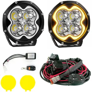 YBYZ 5-Inch 200W LED Pod Strobe Light Kit - 15000LM Super Bright RGB Backlight, 624M Long Range Spot Beam, Wireless Remote, Wiring Harness, Brackets, Car Accessories for Trucks, SUVs, Truck