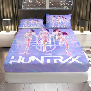 3Pcs Fantasy Urban Pop Fitted sheet Three Piece Set (1*Fitted Sheet+2*Pillowcases, Coreless), Fantasy theme, Decorative Bedsheet Sets, Mattress protector Soft, Breathable Sheets, ideal for Bedroom, Modern Decor