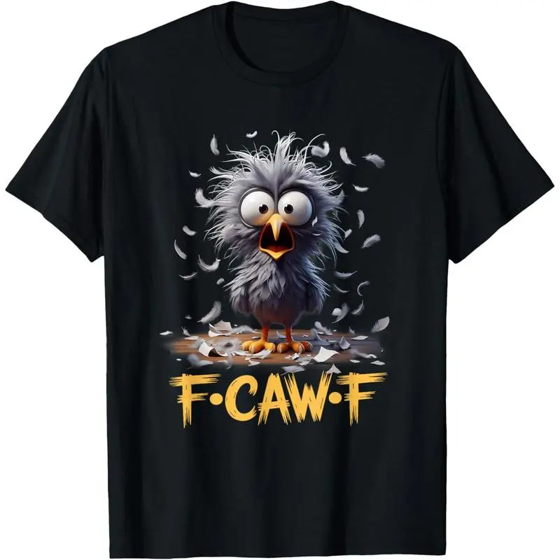 Men's Casual Cartoon Humor Graphic Cotton T-Shirt - Short-Sleeve Round Neck Owl Tee for Summer Streetwear (Unisex Fit Option) Black Shortsleeve