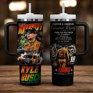 Kyle Busch Forever Rowdy Memorial Tumbler 40Oz with Handle/ 20Oz no Handle, Motorsport Cup, Racing Fan Collectible Gift