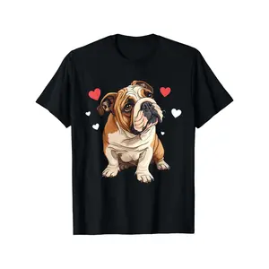 Valentine's Day English Bulldog Heart Graphic T-Shirt for Dog Lovers, 100% Cotton, Available in Multiple Sizes
