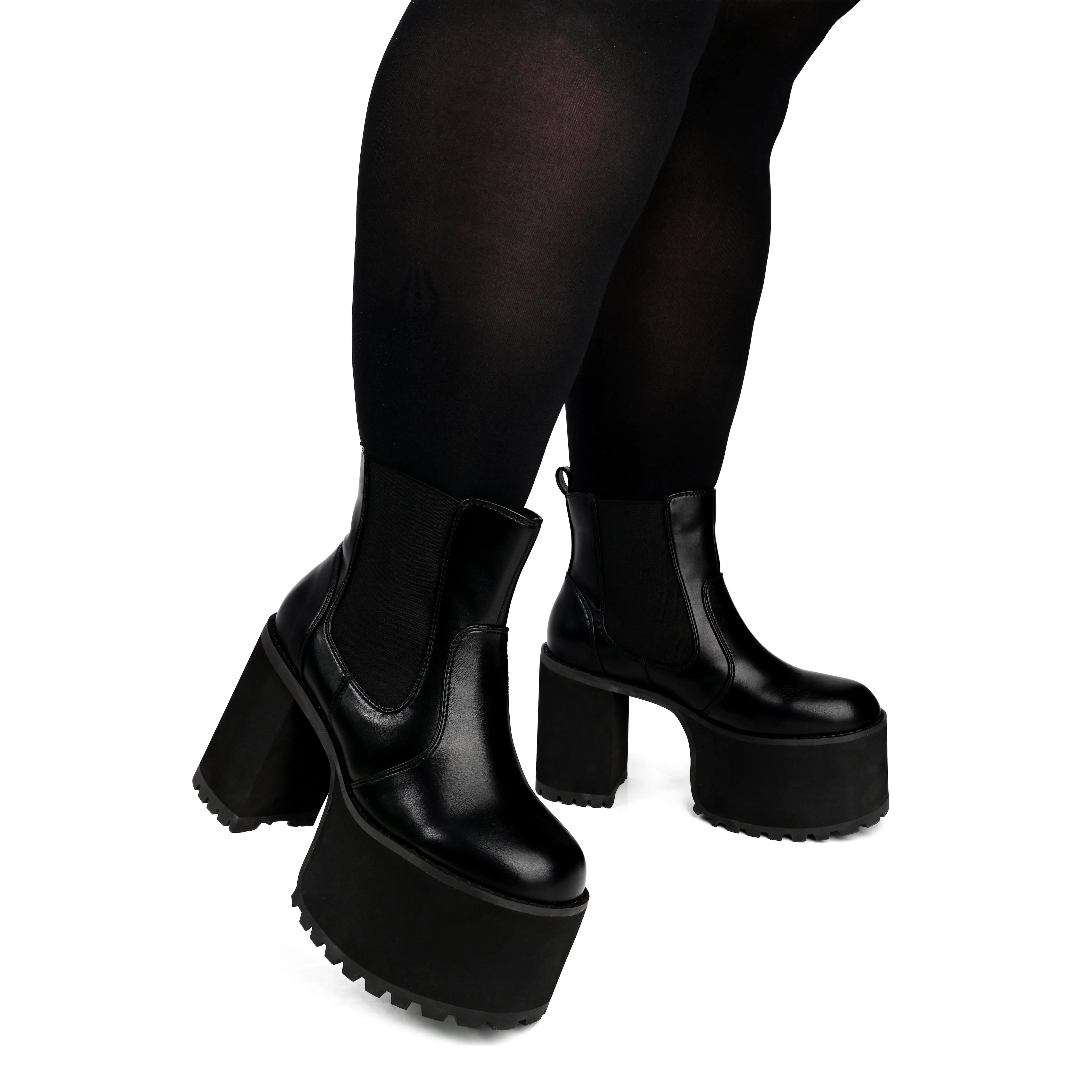Platform Chelsea Wide Calf Black Boots