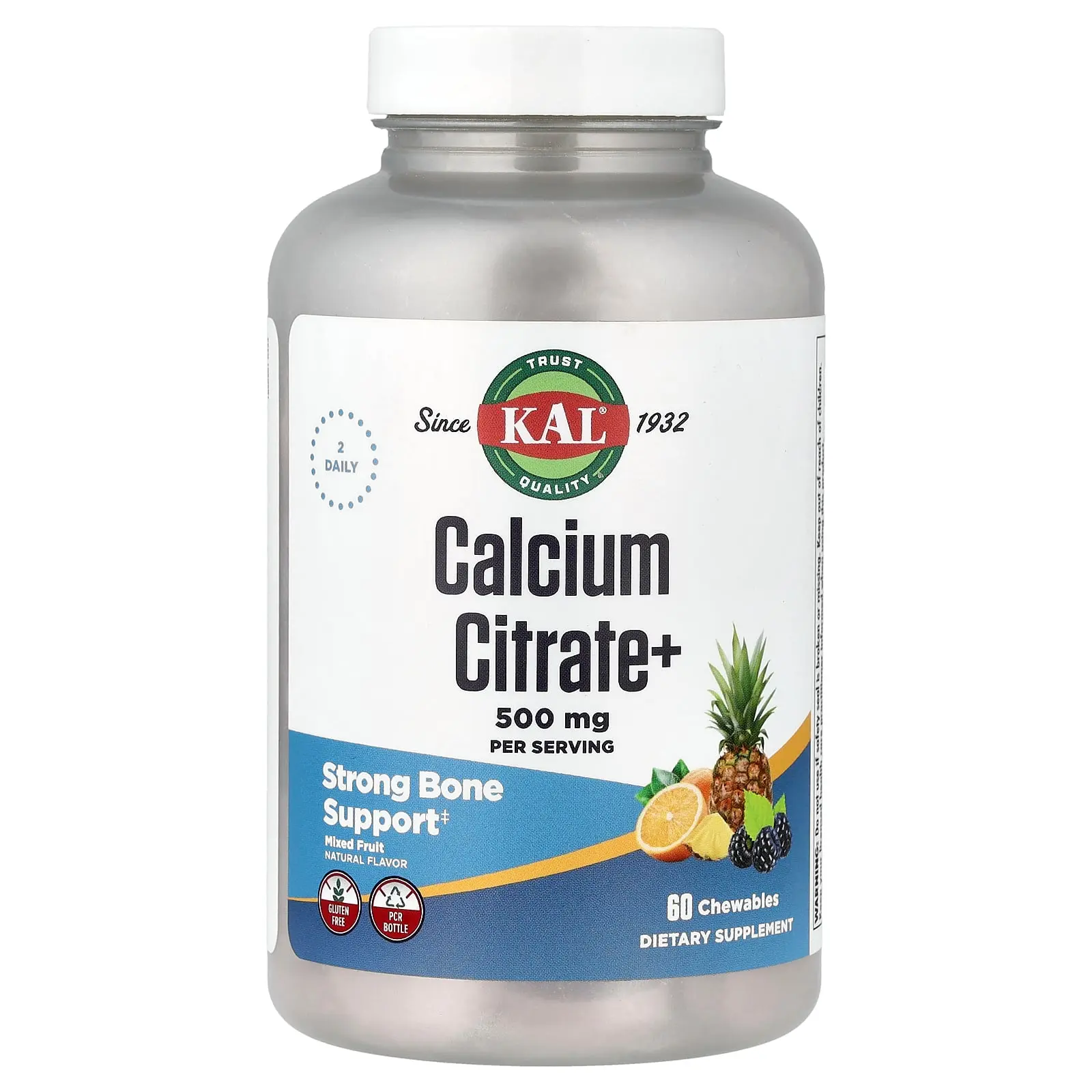 KAL Calcium Citrate+, Mixed Fruit, 60 Chewables