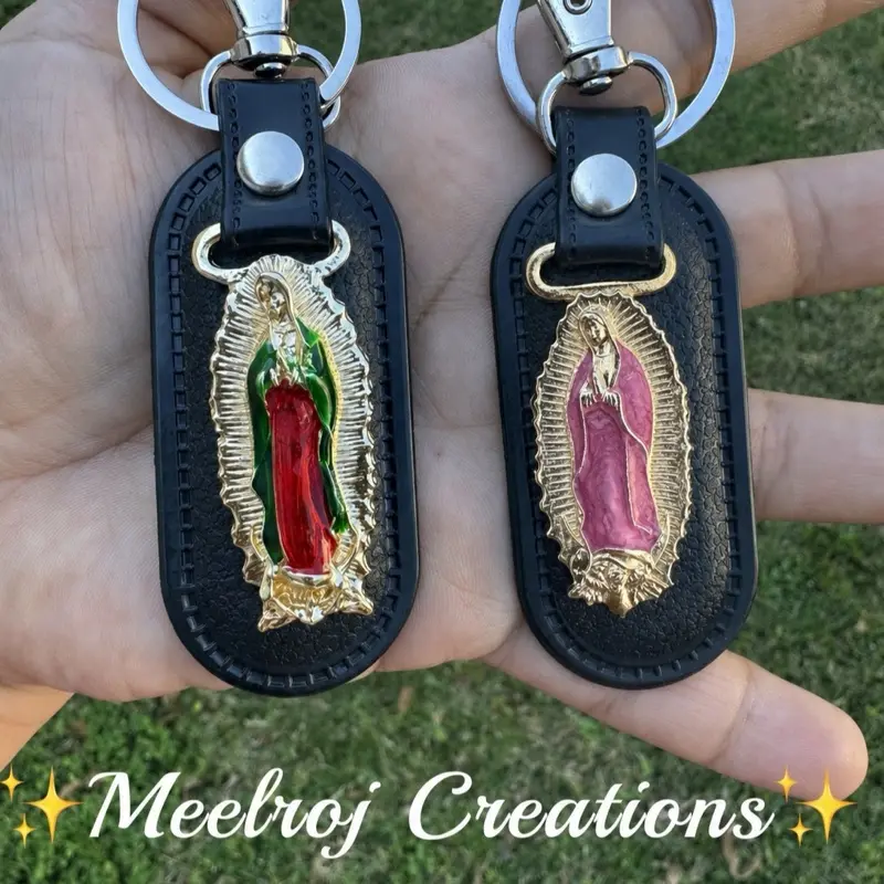 Keychain Virgen de Guadalupe Stainless Steel and leather