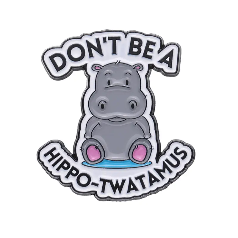 Y2k Cute Fun Cartoon Hippo Design Brooch, Brooch Pins, Letter Pattern Enamel Pin for Clothes Decoration, Fashion Accessory, Suitable for Backpacks, Jeans, Decoration Fixed Buckle, Casual Zinc Alloy Jewelry for Men & Women, Lapel Brooch