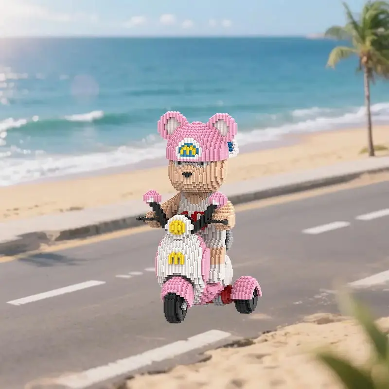 6800 Pieces Creative Bear Construction Building Blocks Set, 40cm High Sports Tricycle Design, Unisex Gift Toy, Home Decor Decoration, Diy Building Model