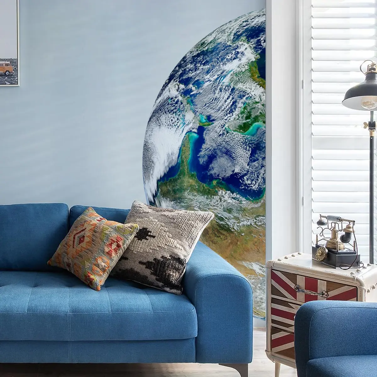 New Creative Realistic Half Earth Wall Sticker, Living Room Bedroom Decoration Background Beautifier, 30x90cm Wallpaper Art