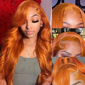 Ginger Orange 13x6 Body Wave Lace Front Wig 180 Density Pre Plucked 13x6 HD Transparent Lace Frontal Wigs 350# Colored Glueless Wigs For Women