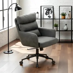 BaliaaFurniture PU Leather Office Chair, Computer Chair,Managerial Executive Office Chair, Criss Cross Chair Wheels Swivel Chair with Leg Rest and Lumbar Support