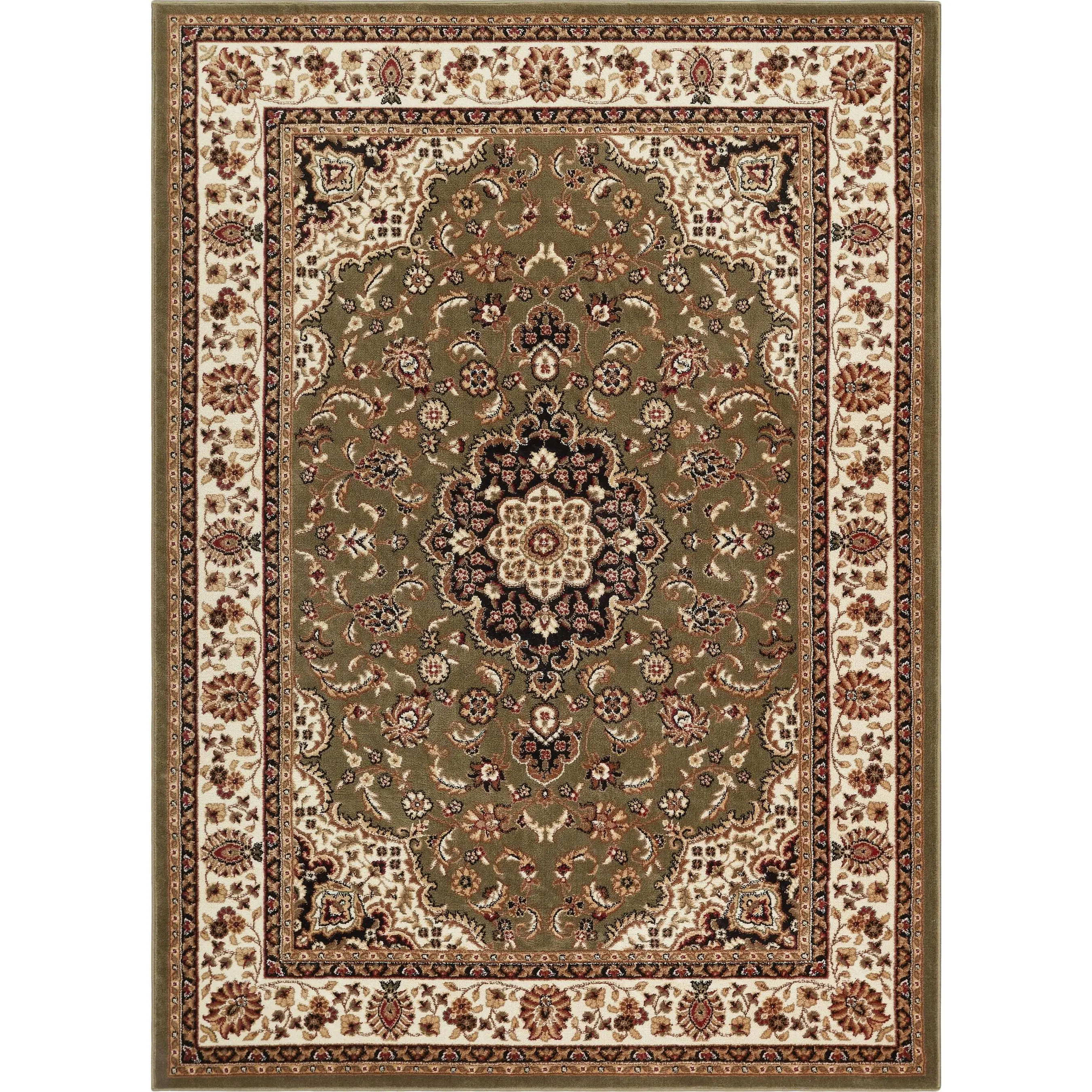 Medallion Kashan Green Traditional Rug
