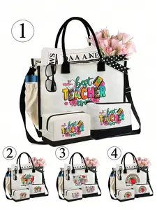 Women's Fashionable Tote Bag with Makeup Pouch and Storage Bag, 4 Styles Available, Teacher Letter Print Handbag, Perfect Gift for Teachers, Stylish Tote Bag, Tote Bag Set