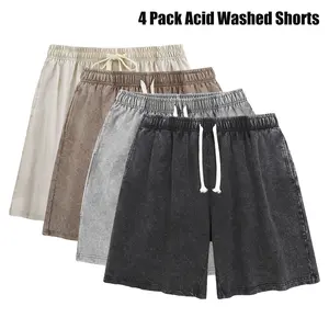 4Pack Men's Sweat Shorts Athletic Vintage Acid Washed Cotton Gym Short Elastic Waist Drawstring Workout Jogger Pants with Pockets Streetwear Athletic Sweat Shorts
