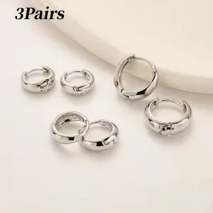 3 PairsSmall Hoop Earrings, Fashionable For Daily huggie gauges women pretty studs screw thick titanium cartilage lightweight back jewelry shiny