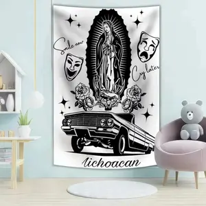 Chicano Cultural Style Tapestry Guadalupe Wall Art Painting Tapestry Polyester  blsnket Decor "Halloween gift Dream Weave Home "