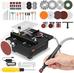 225PC5 Desktop Saw Multifunctional Portable Mini Adjustable Speed Angle Cutting Carving Drilling Universal Machine Precision Manual Ideal for Metal Wood Men's Gifts Carbide Saw Blades Power Tools