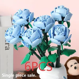 Mini Artificial Flower Building Blocks Set, DIY Rose Bouquet Bricks Kit, Home Decor Desktop Ornament, Creative Gift for Women Mom Girlfriend, Compatible with Major Brands